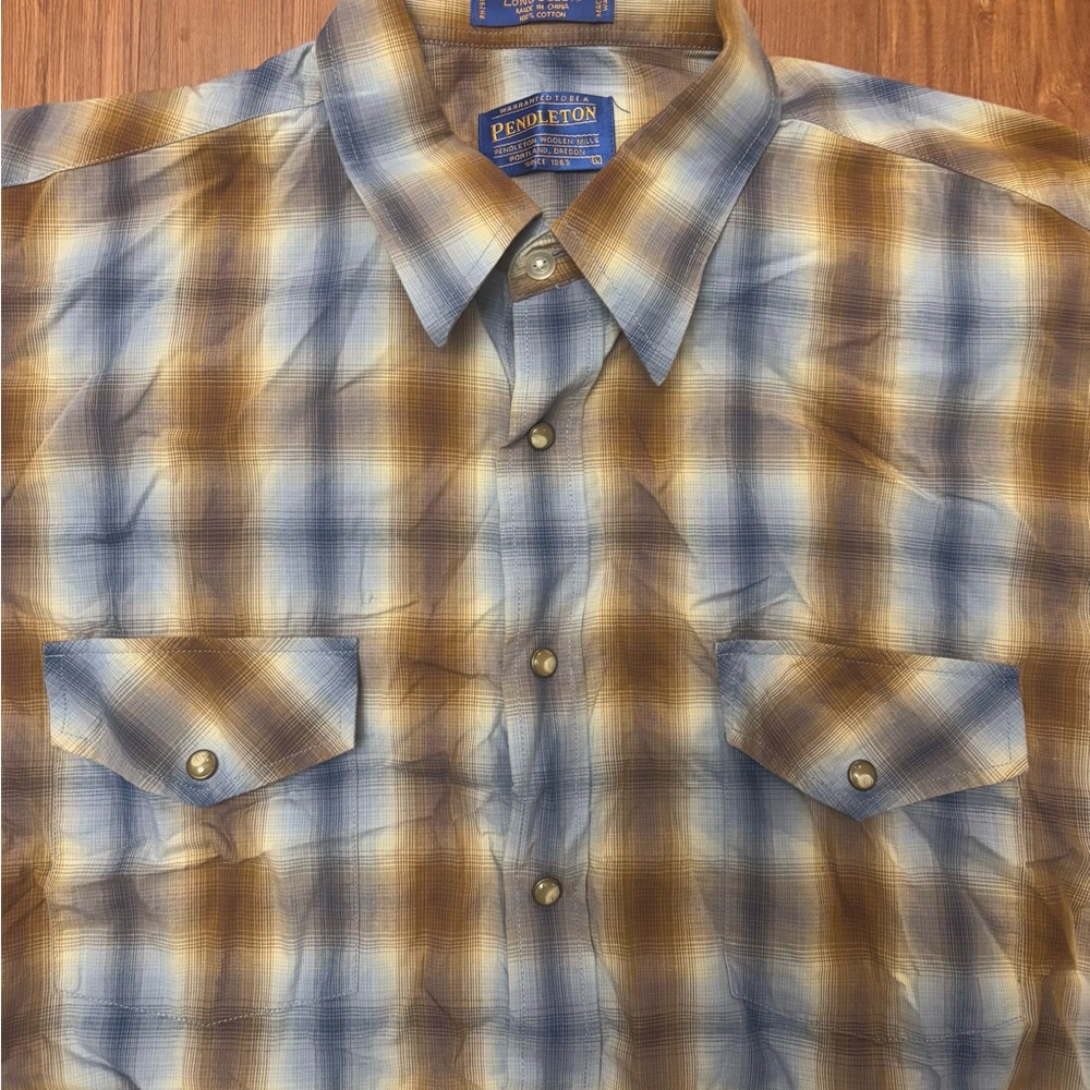 Pendleton Long Sleeve Light Blue Cotton Blend - image 2